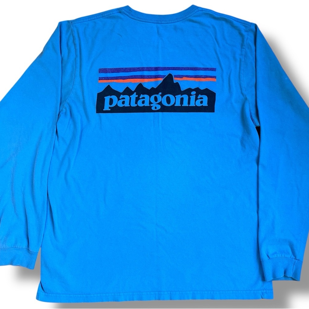 PATAGONIA Men's Medium Regular Long-Sleeve Logo Shirt Blue Worn Wear‎ #51884